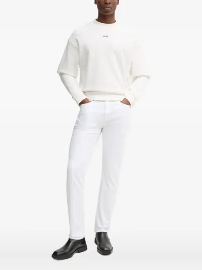 Hugo Boss Logo-embroidered Crew-neck Sweater In Neutral