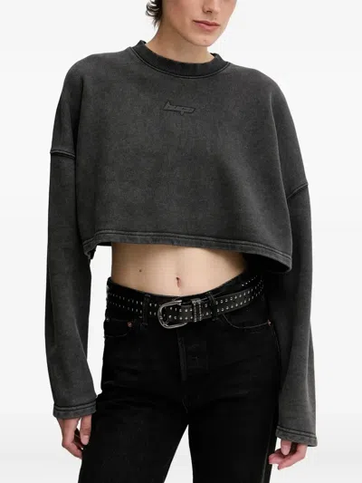 Hugo Boss Logo-embroidered Cropped Sweatshirt In Black