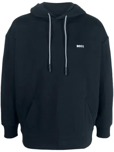 HUGO BOSS LOGO-EMBROIDERED DRAWSTRING HOODIE