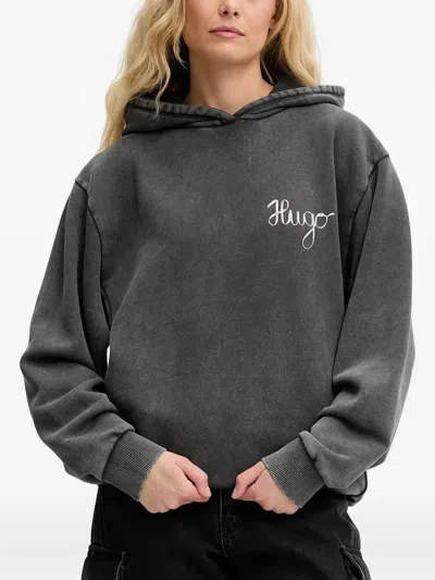 Hugo Boss Logo-embroidered Hoodie In Gray