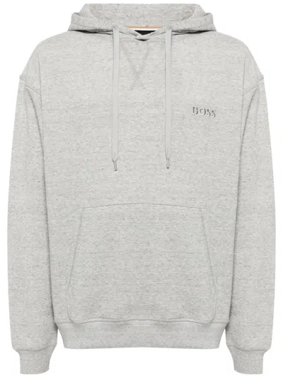 Hugo Boss Gray Embroidered Hoodie In Medium Grey 035