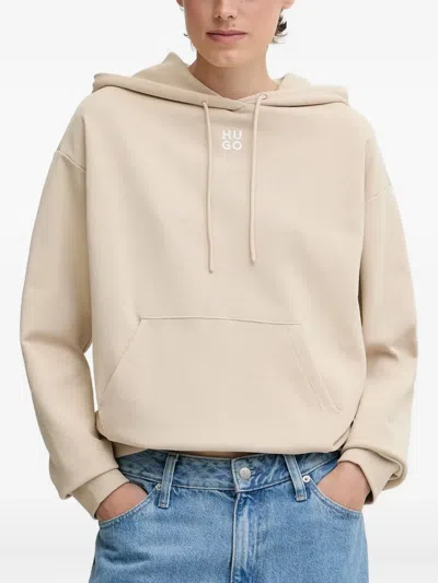 Hugo Boss Logo-embroidered Hoodie In Neutral