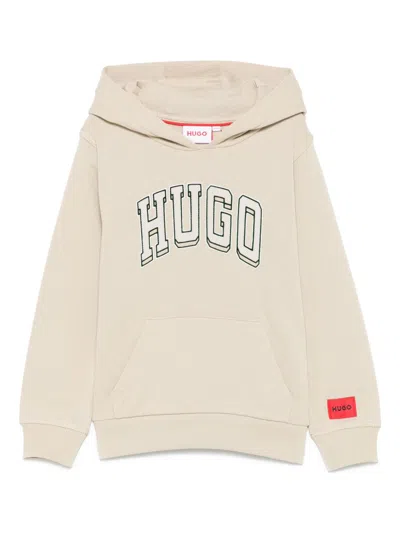 Hugo Boss Kids' Logo-embroidered Hoodie In Neutrals