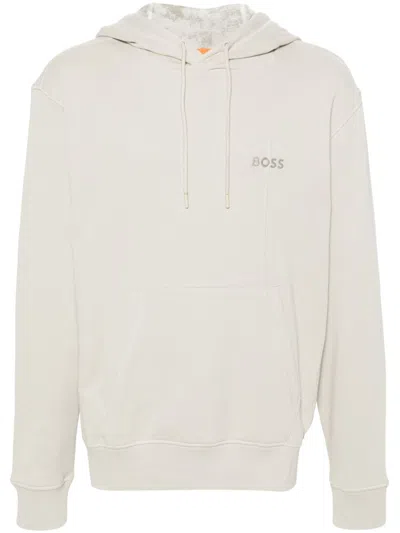 Hugo Boss Abstract-motif Logo-patch Cotton Hoodie In 中性色