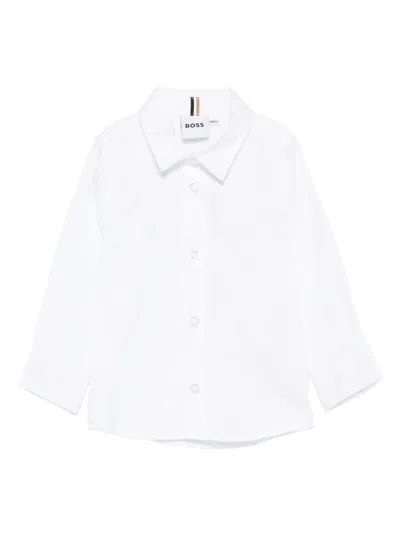 Hugo Boss Babies' Logo-embroidered Long-sleeve Shirt In White