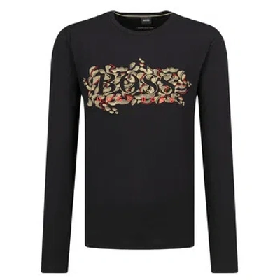 Hugo Boss Logo Embroidered Long-sleeved T-shirt In Black