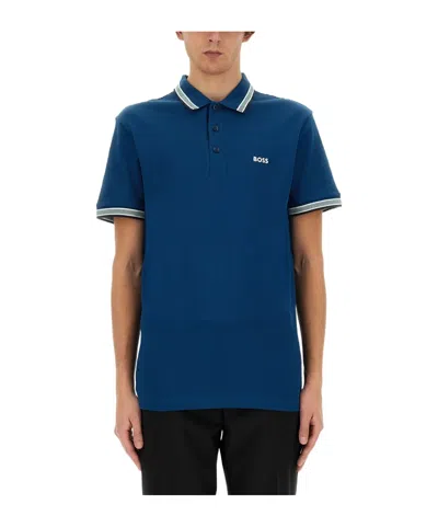 Hugo Boss Logo-embroidered Piqué Polo Shirt In Blue