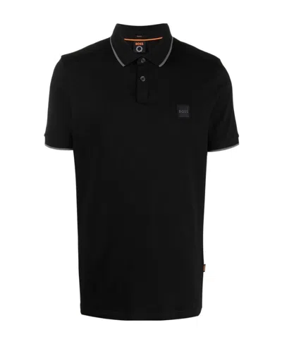 Hugo Boss Logo-embroidered Polo Shirt In Black