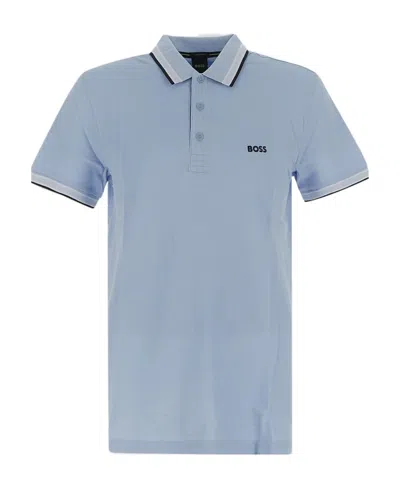 Hugo Boss Logo-embroidered Polo Shirt In Blue