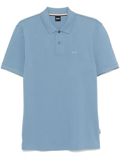 Hugo Boss Logo-embroidered Polo Shirt In Blue