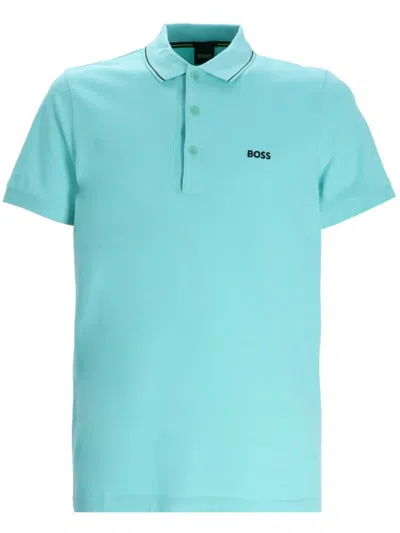 Hugo Boss Logo-embroidered Polo Shirt In Blue