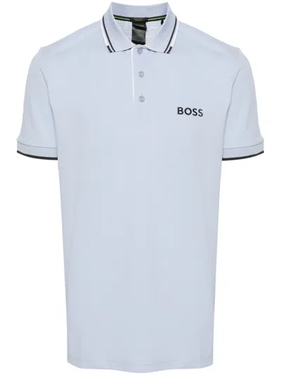 Hugo Boss Logo-embroidered Polo Shirt In Blue