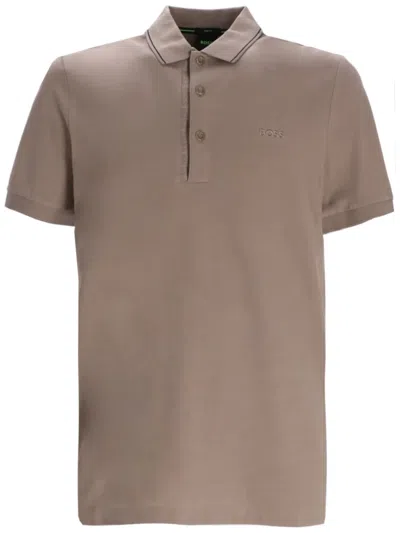 Hugo Boss Logo-embroidered Polo Shirt In Gray