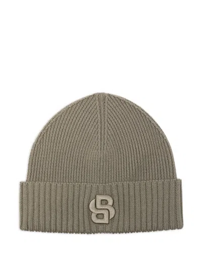 Hugo Boss Logo-embroidered Ribbed Beanie In Blue