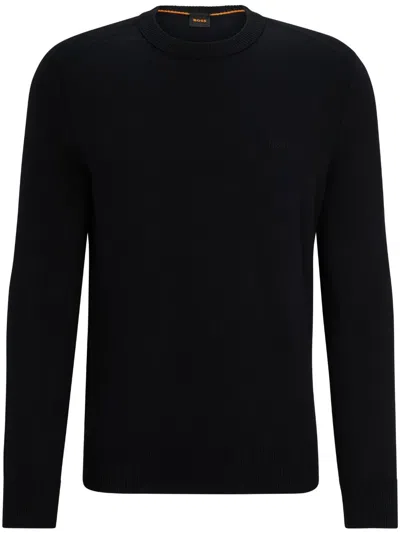Hugo Boss Logo-embroidered Ribbed Jumper In Black