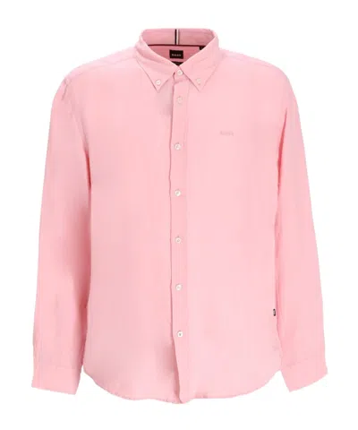 Hugo Boss Logo-embroidered Shirt In Pink