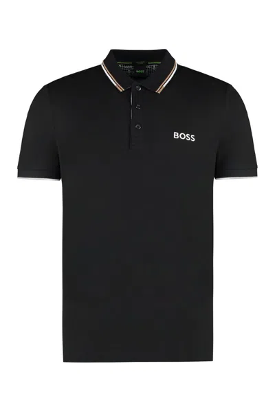 Hugo Boss Logo Embroidered Short Sleeved Polo Shirt In Black