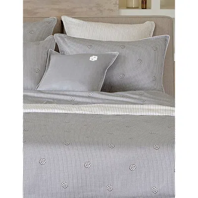 Hugo Boss Grey Logo-embroidered Striped Cotton Flat Sheet