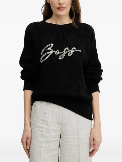 Hugo Boss Logo-embroidered Sweater In Black