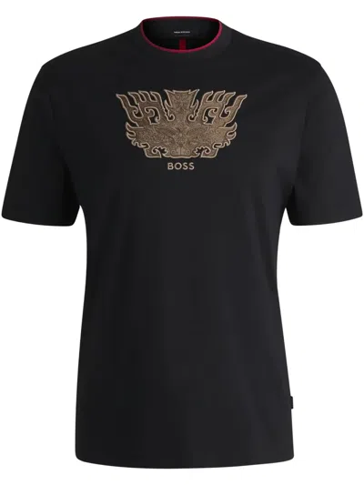 Hugo Boss Logo-embroidered T-shirt In Black