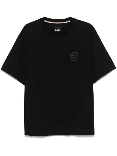 Hugo Boss Logo-embroidered T-shirt In Black