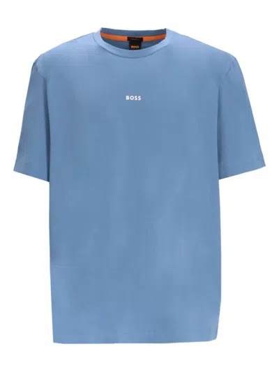 Hugo Boss Logo-embroidered T-shirt In Blue