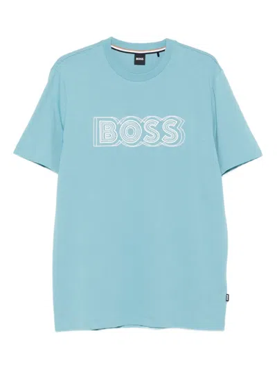 Hugo Boss Logo-embroidered T-shirt In Blue