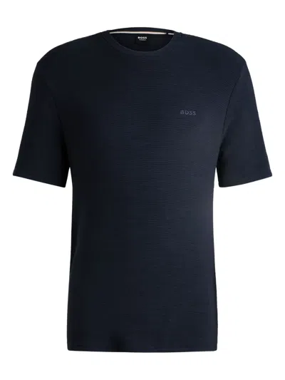 Hugo Boss Logo-embroidered T-shirt In Blue