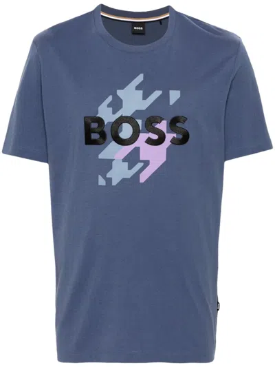 Hugo Boss Logo-embroidered T-shirt In Blue