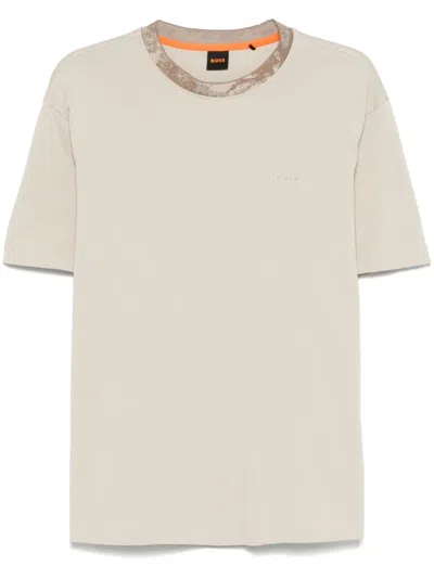 Hugo Boss Logo-embroidered T-shirt In Neutrals