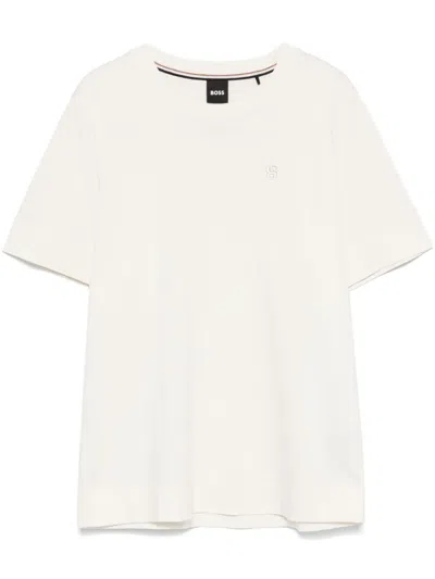 Hugo Boss Logo-embroidered T-shirt In Neutrals