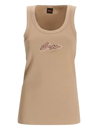 Hugo Boss Logo-embroidered Tank Top In Neutral