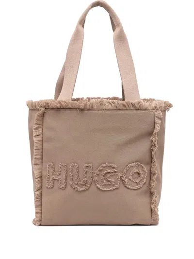Hugo Boss Logo-embroidered Tote Bag In Brown