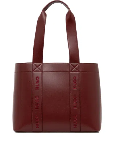 Hugo Boss Logo-embroidered Tote Bag In Burgundy
