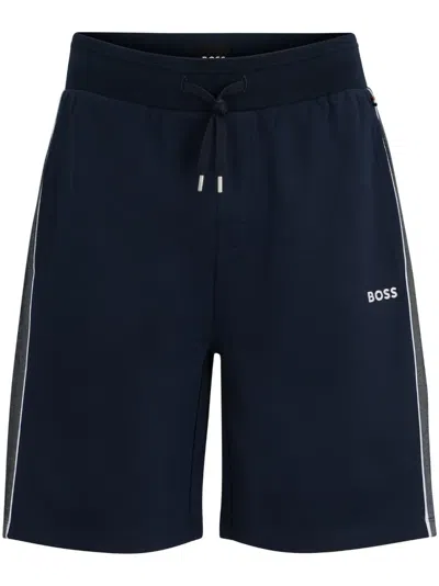 Hugo Boss Logo-embroidered Track Shorts In Blue