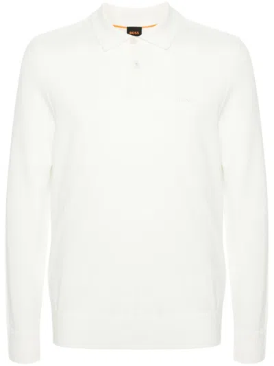 Hugo Boss Logo-embroidered Virgin Wool Blend Jumper In White