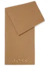 Hugo Boss Logo-embroidered Virgin-wool Scarf In Neutrals