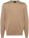 Hugo Boss Logo-embroidered Wool Jumper In Brown
