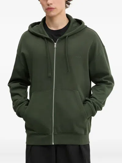 Hugo Boss Logo-embroidered Zip-up Hoodie In Green