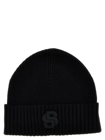 Hugo Boss Edo Wool Blend Ribbed Hat In Black