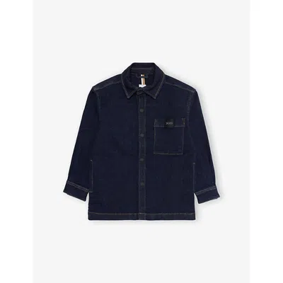Hugo Boss Kids' Raw Denim Logo-embroidery Denim Shirt 4-1 In Blue
