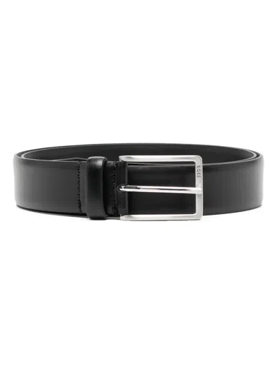 Hugo Boss Logo-engraved Buckle Leather Belt In Black