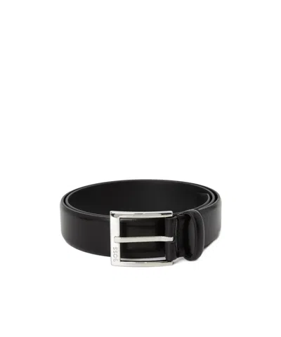 Hugo Boss Logo-engraved Buckle Leather Belt In Black