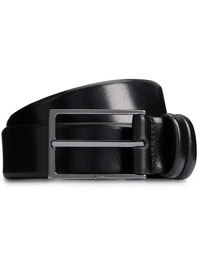Hugo Boss Logo-engraved Leather Belt In Black