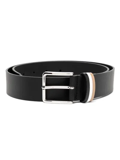 Hugo Boss Logo-engraved Leather Belt In Black