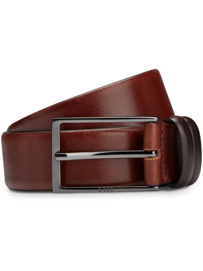 Hugo Boss Logo-engraved Leather Belt In Brown