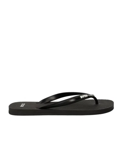 Hugo Boss Logo-embossed Flip-flops In Black