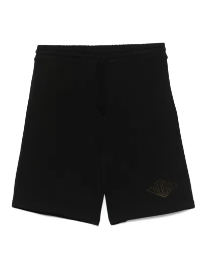 Hugo Boss Logo-flocked Cotton Shorts In Black