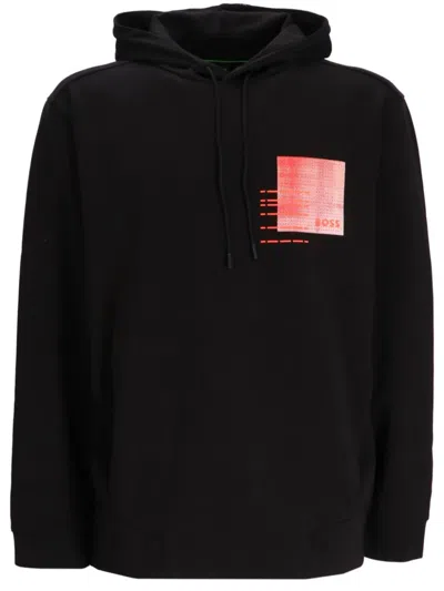 Hugo Boss Logo Graphic-print Hoodie In Black