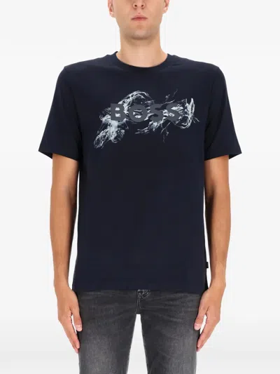 Hugo Boss Thompson Embossed Logo Graphic T-shirt In Blue